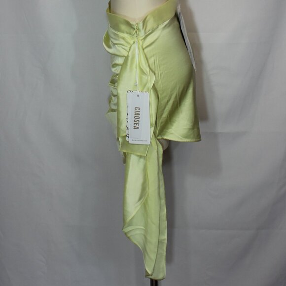 NWT Ciao Sea Draped Silk Skirt mini yellow side zapper size Large (European) - Picture 2 of 11